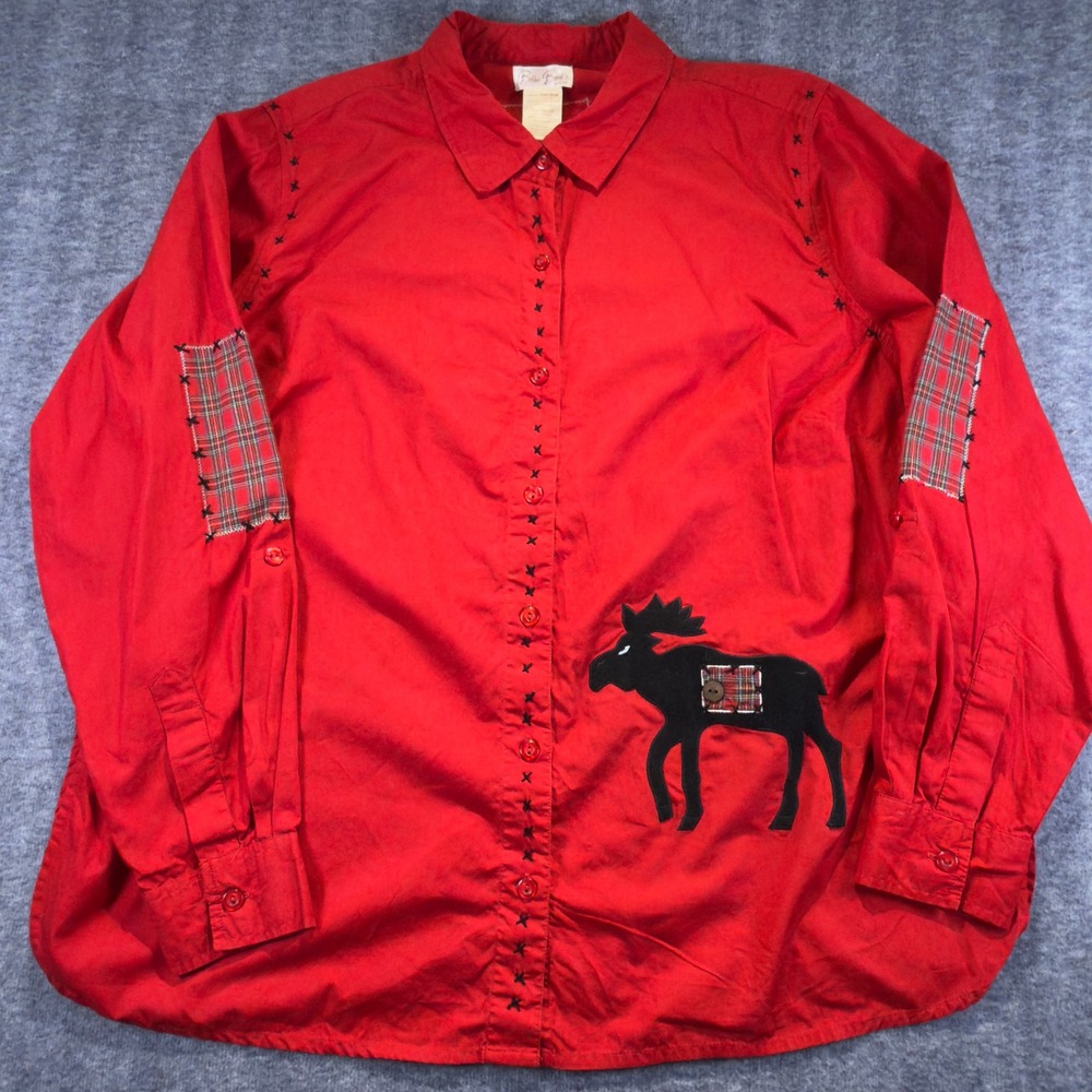 Bobbie Brooks Vintage Red Moose Plaid Patch Button Up Shirt 18W 20W